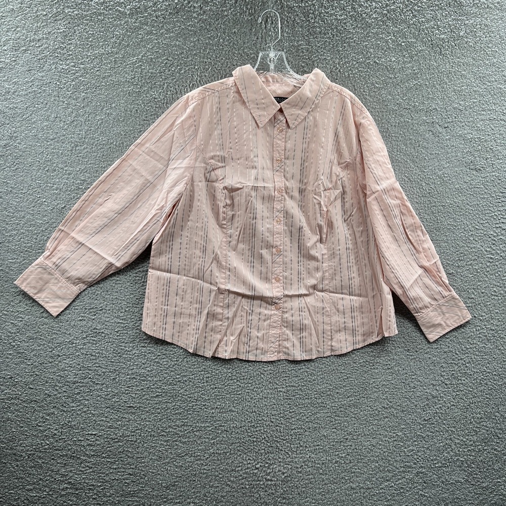 Dialogue Womens Top 2X Pink Striped Long Sleeve Career Office Minimalist Capsule